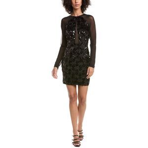 Tadashi Shoji Womens Dina Sequin Eyelash Fringe Mini Dress, Black